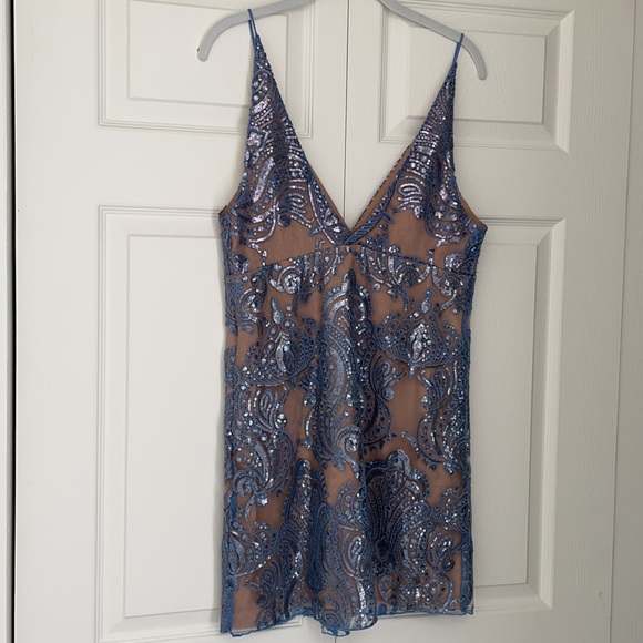 NWT Free People Sundown Blue Nude Sequin Mini Dress - Picture 9 of 12